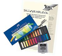 Faber-Castell Creative Studio - Juego de 24 tizas pastel blandas (incluye bloc y goma de borrar)