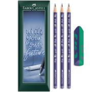 Faber-Castell Dinosaur HB - Juego de lápices y borrador sin polvo, paquete de 4