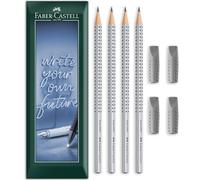 Faber-Castell Grip 2001 - Lápiz de grafito + borrador | Agarre ergonómico punteado | Dibujo técnico, bocetos, escritura | Paquete de 4 lápices y borradores (2H)