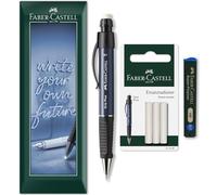 Faber-Castell Grip Plus - Portaminas + 12 minas de recambio HB de 0,7 mm + recambios de borrador en embalaje de sobre (Azul)