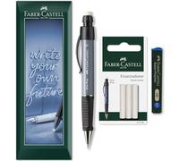 Faber-Castell Grip Plus - Portaminas + 12 minas de recambio HB de 0,7 mm + recambios de borrador en embalaje de sobre (Gris piedra)