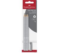 FABER-CASTELL - Juego de lápices Grip 2001, de 4 unidades | Con 3 lápices de grado de dureza B y 1 goma de borrar, juego de escritura para niños y adultos