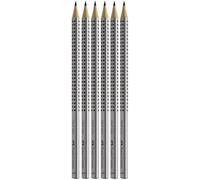 Faber-Castell Lápices de color GRIP 2001 – Set de 6 HB Plateado con tapas de goma