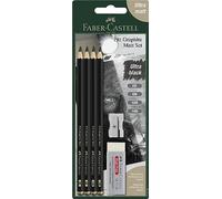 Faber-Castell Juego de 4 lápices Pitt Graphite 115298 – mate con sacapuntas y goma de borrar
