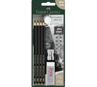 FABER-CASTELL - Juego de lápices Pitt Graphite Matt, de 6 unidades | Con lápices artísticos extra mates, goma de borrar y sacapuntas para trabajos de dibujo