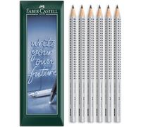 Faber-Castell Jumbo Grip - Lápiz triangular de grafito - Barril plateado - Paquete de regalo de sobre de 6 lápices (Grado B)