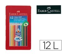 Faber Castell Lápices de Colores Acuarelables Colour Grip Triangular Caja Metálica de 12 Colores Surtidos