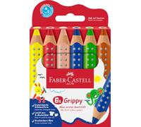 Faber-Castell - Set de 6 lápices de color Grippy XXL básicos - azul, verde, naranja, rosa, rojo
