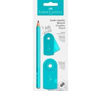 Faber Castell Lápiz de Grafito Jumbo Sparkle con Goma de Borrar y Afilalápices, Turquesa Blíster