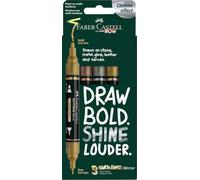 Faber-Castell Multimark - Juego de 3 marcadores acrílicos de espejo doble, suministros de arte, rotuladores acrílicos a base de agua, doble extremo, punta fina y gruesa, marcadores artísticos