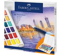 Faber-Castell Pintura acuarela 169748 – 48 pastillas multicolor, paleta y pincel con depósito de agua