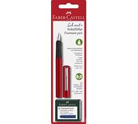 Faber-Castell Pluma estilográfica de punta mediana con diseño rojo y 6 cartuchos de tinta azul