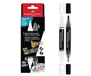 FABER-CASTELL - Rotuladores acrílicos Shake & Paint Black Edition | 2 Rotuladores acrílicos de doble punta (1 mm y 3 mm) para papel, madera, cristal, piedra y mucho más