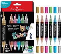 Faber-Castell Rotuladores acrílicos 285517 Shake & Paint Black – Juego 6 metálicos punta doble 3/1mm