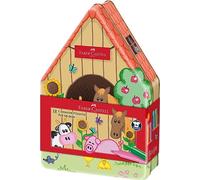 Faber-Castell Rotuladores 155539 Connector Farm – caja metálica de 18 piezas, lavable para niños