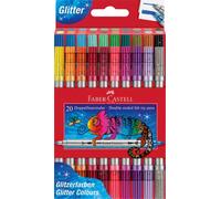 FABER-CASTELL Set de 5 cajas de rotuladores de fibra doble punta glitter de 20 unidades