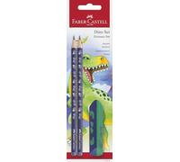 Faber-Castell Set de escritura Dino – 2 lápices HB, goma y afilador para niños
