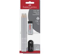 Faber-Castell Set de lápices Grip 2001 Exam 217079 – 3 lápices, 1 goma, 1 sacapuntas – plateado/negro