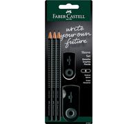 Faber-Castell Set de escritura Grip 2001 - Sleeve con 3 lápices, sacapuntas y goma, negro