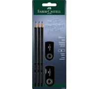 Faber-Castell Set de escritura Grip 2001 - Sleeve con 3 lápices, sacapuntas y goma, negro