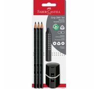 Faber-Castell – Juego de lápices Grip 2001 580024, 5 piezas (3 lápices, goma y sacapuntas) Negro
