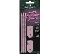 FABER-CASTELL - Set de escritura Sleeve Rose Shadows, 5 piezas | Con 3 lápices B, goma de borrar y sacapuntas para el colegio, la oficina o casa