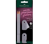 Faber-Castell Set de escritura Sparkle, 2 lápices B con goma y sacapuntas, gris moteado
