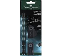 FABER-CASTELL - Set de escritura Sparkle Midnight Ocean, 4 piezas | Con 2 lápices, goma de borrar y sacapuntas con el elegante diseño Sparkle