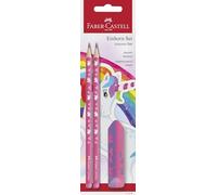 FABER-CASTELL - Set de escritura Unicornio con lápices y goma de borrar | Set escolar para niños con 2 lápices HB y una goma de borrar