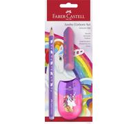 FABER-CASTELL - Set de escritura Unicornio con lápiz, sacapuntas y goma | Set escolar para niños con lápiz jumbo, sacapuntas y goma de borrar