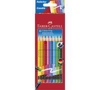 FABER-CASTELL - Set de lápices Colour Grip borrables, 10 unidades | Lápices de colores borrables con colores brillantes y un borrador a juego, para niños y adultos