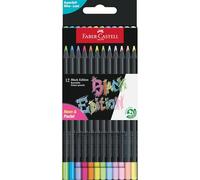 Faber-Castell Estuche de cartón 116410 – 12 lápices de color Black Edition Pastel + Neón