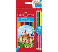 Faber-Castell Estuche 110312 – 12 lápices color hexagonales y 3 bicolor redondos – Colores surtidos