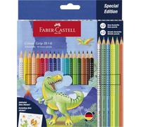 Faber-Castell Juego de lápices de colores Dino – 24 pz, irrompibles, 3 metálicos, 3 neón, pegatinas