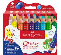 Faber-Castell Set de lápices Colour Grip 110645 – 16 Grippy XXL + sacapuntas – Multicolor Niños