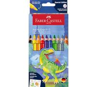 Faber-Castell Estuche lápices colores Jumbo Dino – 10 piezas, irrompible, pegatinas de dinosaurios