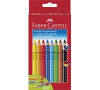 FABER-CASTELL - Set de lápices Jumbo Grip, 10 unidades | Set de dibujo con 8 lápices de colores, 1 lápiz de papel y 1 rotulador para escribir el nombre, para colegio y guardería
