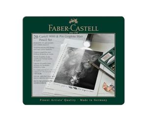 FABER-CASTELL - Set de lápices Pitt Graphite Matt y Castell 9000 | Juego de 20 piezas con 16 lápices de artista, borrador de papel, goma moldeable, goma de borrar y sacapuntas