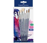 Faber-Castell – Juego de 6 pinceles 282891 – Redondos y planos para acrílico, acuarela y óleo