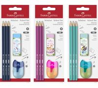 Faber-Castell Juego escolar 3 lápices grafito, borrador Happy Jungle, afilador, color aleatorio