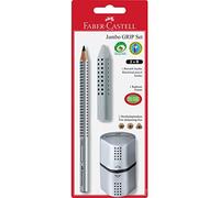 Faber-Castell Set de lápices Jumbo GRIP 2001 - con lápiz B, goma de borrar y sacapuntas, plateado
