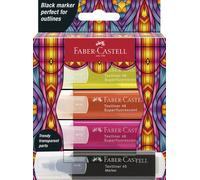 Faber-Castell Marcadores Textmarker 46 Glassy SF - 4 piezas, punta redonda, incluye rotulador negro