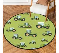 Fabpuro Alfombra redonda de 160 cm para sala de estar, dormitorio, guardería, alfombra circular lavable, alfombra antideslizante para decoración del hogar, lindos tractores y camiones