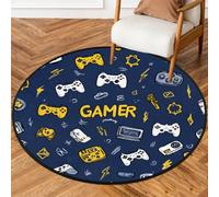 Fabpuro Alfombra redonda de 160 cm para sala de estar, dormitorio, guardería, alfombra circular lavable, alfombra antideslizante para decoración del hogar, controlador de juegos de dibujos animados