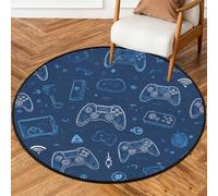 Fabpuro Alfombra redonda de 160 cm para sala de estar, dormitorio, guardería, alfombra circular lavable, alfombra antideslizante para decoración del hogar, patrón de controlador de juegos