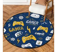 Fabpuro Alfombra redonda de 160 cm para sala de estar, dormitorio, guardería, alfombra circular lavable, alfombra antideslizante para decoración del hogar, controlador de jugadores, color azul