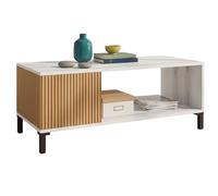 FABRIKIT Mesa de Centro Salón Comedor Tokio Estilo Nóridco en Roble Ryado y Blanco Albo 100x41 cm
