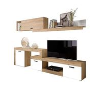 FABRIKIT Mueble Salón Modular Rinconero Conjunto Completo Mueble TV Argos 4 Módulos Blanco Mate y Roble Naturale 293x200x40 cm