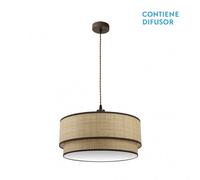 Fabrilamp colgante realizado en metal marron y pantalla color natural