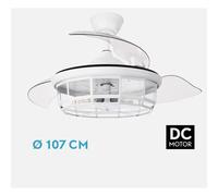 FABRILAMP PREMIUM Ventilador Motor Dc Tornado Blanco 5x BOMBILLA E27 107d 3aspas Desplegables 6velocidades C/remoto Y Temporizador 1/2/4H Incluye mando a distancia y dos tijas de 10 y 25 centímetro Pr